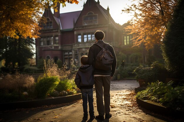 Heartwarming Schoolyard Hug Man and Boy Generative Ai