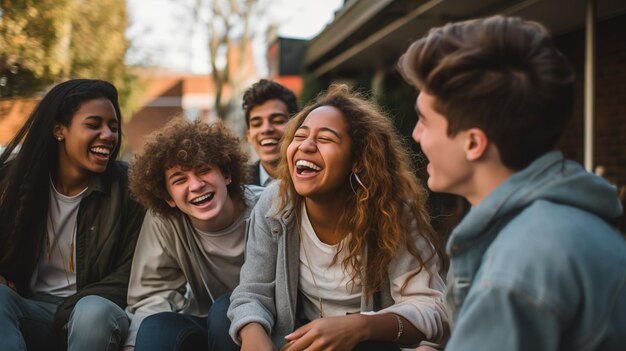 The heartwarming sight of a diverse group of young people each representing various AI generated