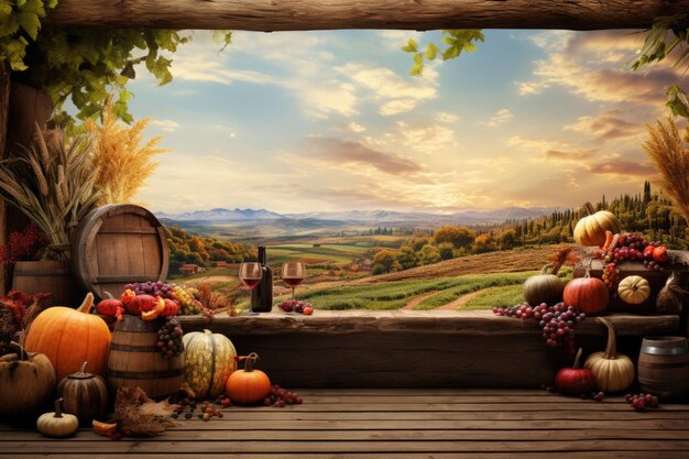 Photo a heartwarming thanksgiving background autumn landscape with golden leaves ai generated illustration