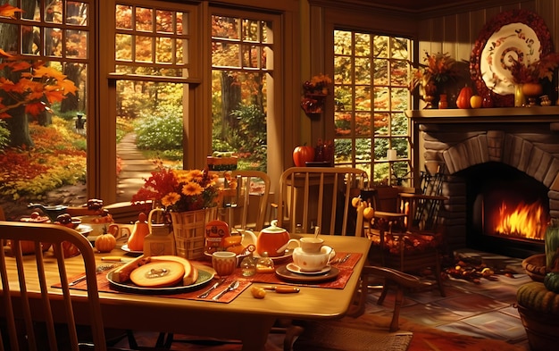 Photo heartwarming thanksgiving table food gathering
