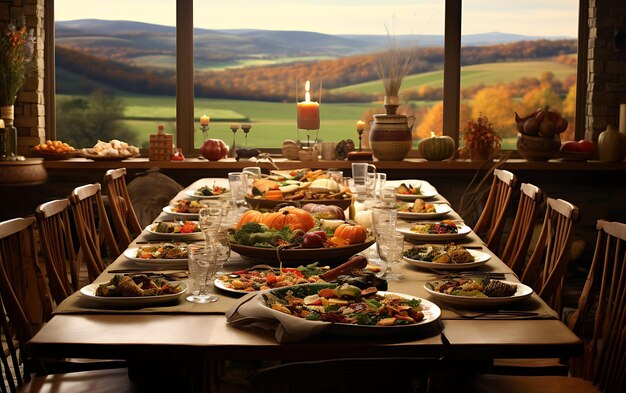 heartwarming Thanksgiving table food gathering