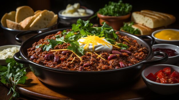 Hearty bowl of spicy chili