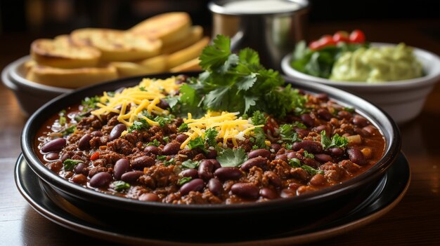 Hearty bowl of spicy chili