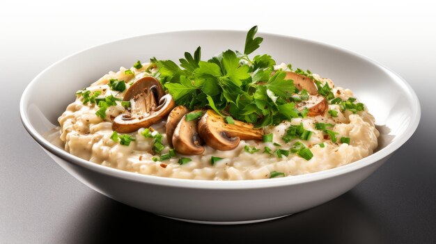 Hearty Creamy Mushroom Risotto Bowl op witte achtergrond