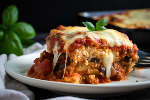 Hearty Eggplant Parmesan Casserole with a Rich and Creamy Tomato Sauce Topped with Melted Cheese