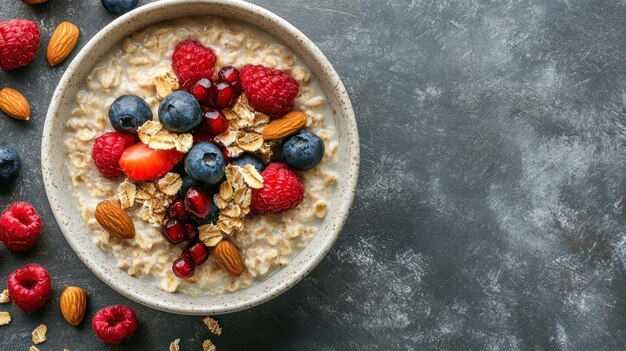 hearty oatmeal with raspberries banana and almonds