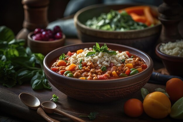 Hearty plantbased chili in a bowl Generative Ai