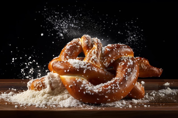 Photo hearty soft baked pretzel with salt generate ai