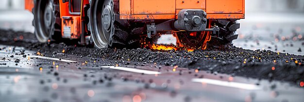 Photo the heat of creation a glimpse into the intense world of road construction where machinery meets the molten surface