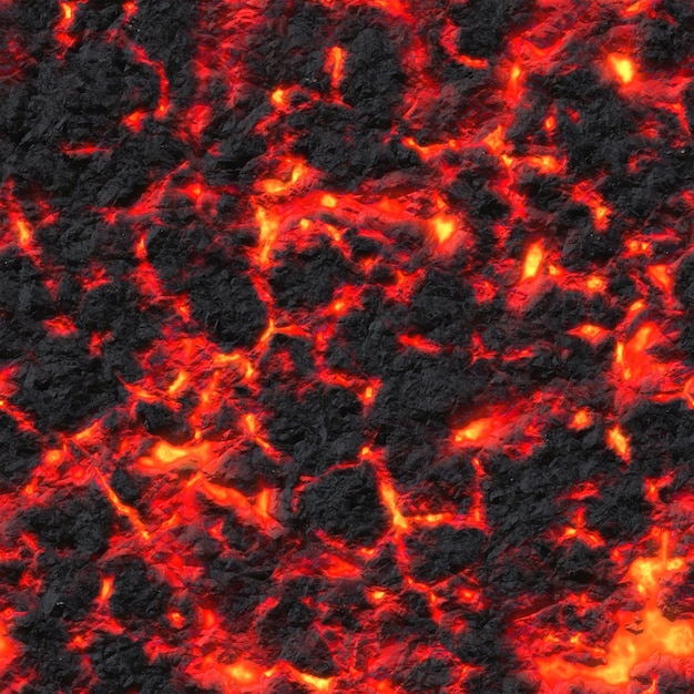 Heat red cracked ground texture after volcano eruption 3D rendering