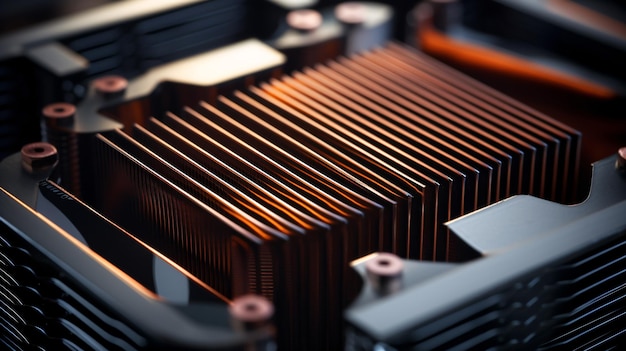 Heat sink of cpu tower air cooler close up view