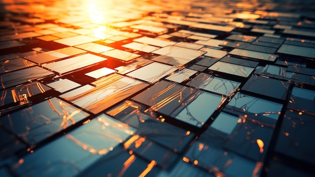 Heated solar panels in the rays of the sun