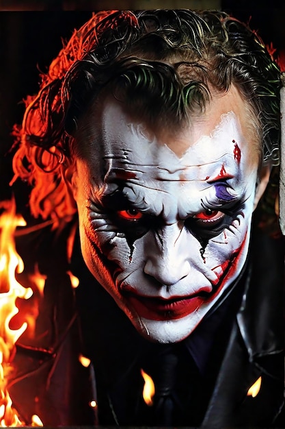 Premium AI Image | Heath ledger as the joker with red eyes staring at ...