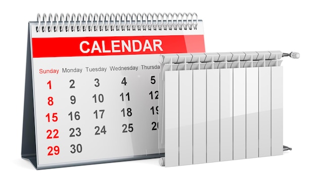 Heating radiator with desk calendar 3D rendering