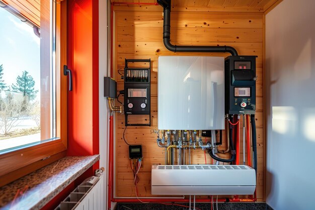 Photo heating system and gas boiler in the house