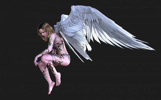 Небесные крылья ангела, оперение белого крыла с обтравочный контур.
