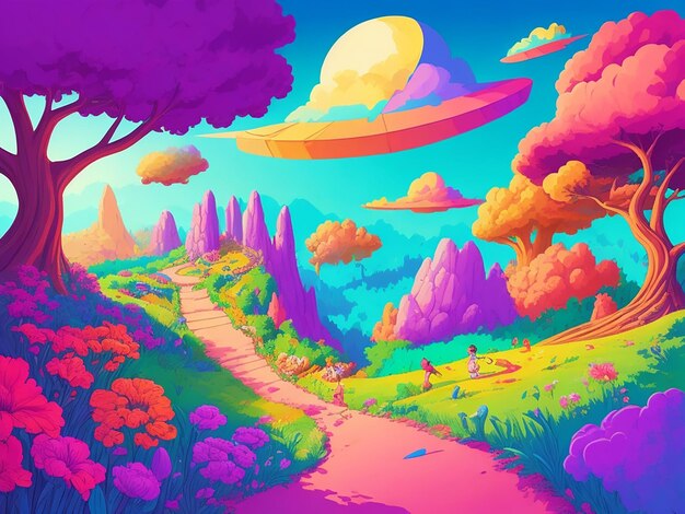 Heaven forest cartoon illustration