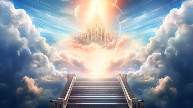 Heavenly Afterlife A Beautiful Generative AI Illustration of Paradise with Gods Light over