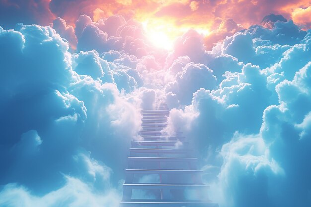 Heavenly ascent Cloud staircase symbolizes spiritual journey to enlightenment