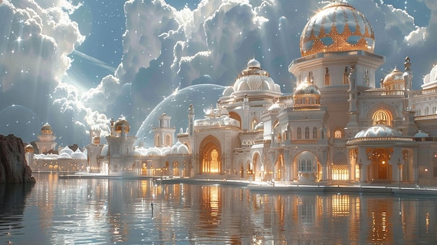 Photo the heavenly city adorned with pearls background