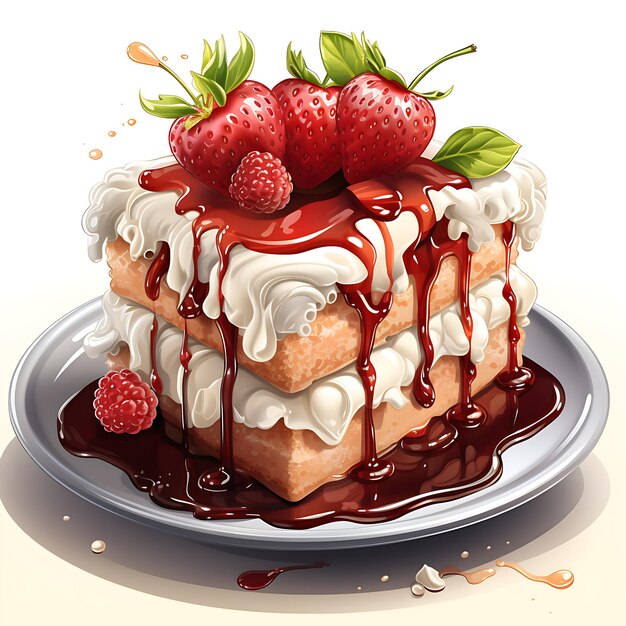 A Heavenly Dessert Cake Topped with Juicy Strawberries on a White Background