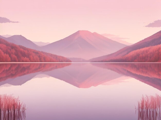 Photo heavenly hues a captivating drawing of a pink sky and mirrorlike lake