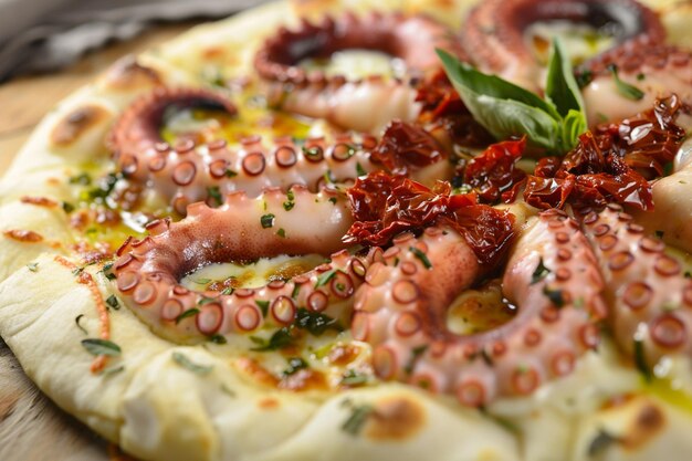 Heavenly Octopus Pizza with SunDried Tomato Garnish