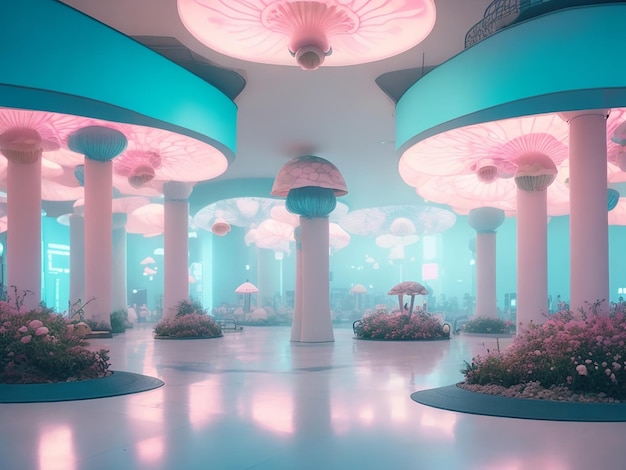 Небесная комната наполнена красивыми грибами.