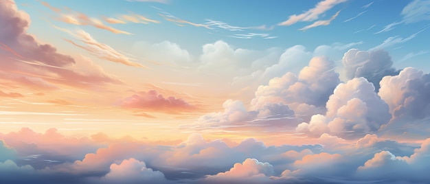 Heavenly sky Sunset above the clouds abstract illustration Extra wide format Hope divine heavens concept