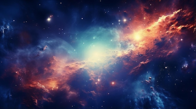 Photo heavenly space wallpaper dark amber and cyan nebula in glowing mysterious universe