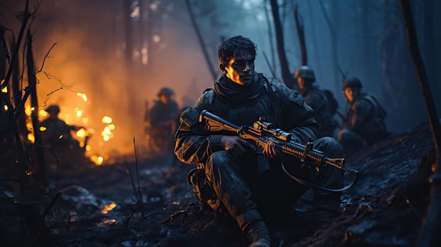 Heavily Armed Soldiers Holding Rifles In War