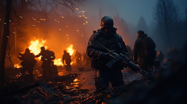 Heavily Armed Soldiers Holding Rifles In War