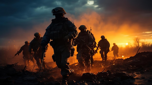 Heavily Armed Soldiers Holding Rifles In War