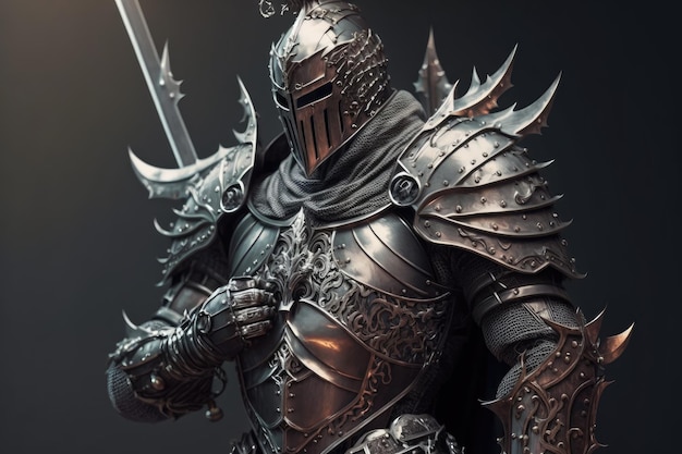 Premium Photo | Heavily armored knight with sword as guardian warrior