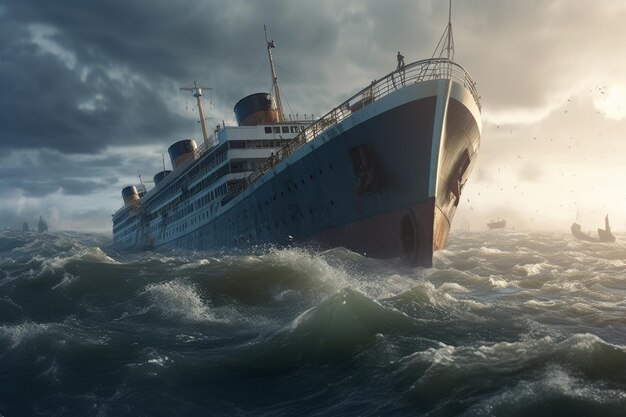 Photo a heavy cruise ship drown into the sea