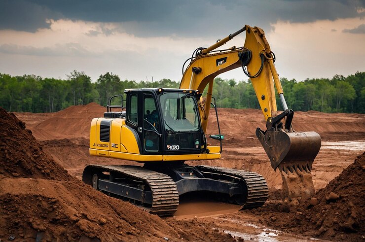 Photo heavy duty excavator digging in dense clay soil