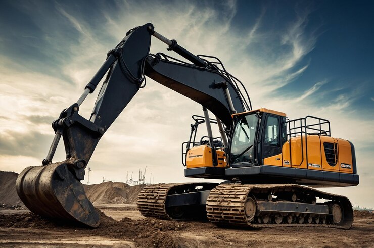 Photo heavy duty excavator with bucket on a construction site