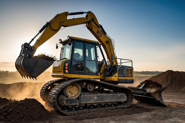 Photo heavy duty machinery with front shovel for earth moving