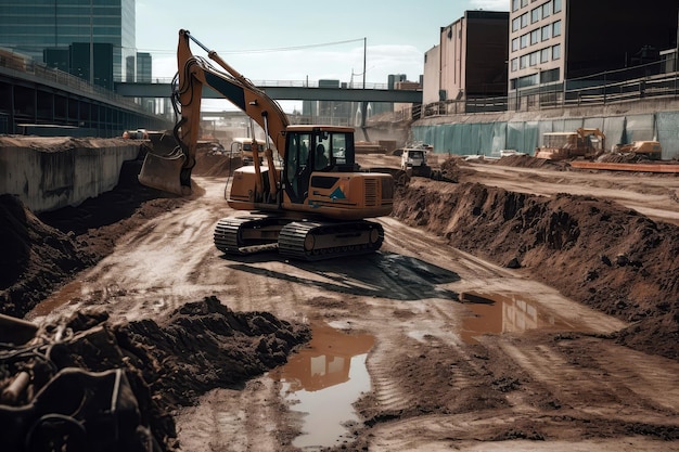 Heavy Equipment Smoothing Out Construction Site Generative AI