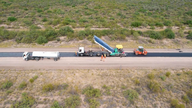 Heavy Equipment Works In The Air Road Reconstruction Aerial view