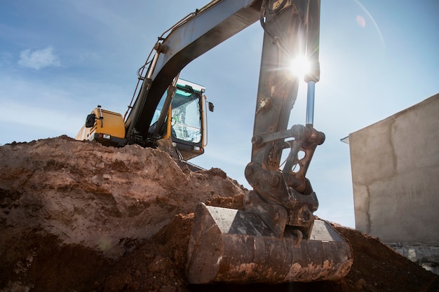 Heavy excavator for digging on day light outdoors