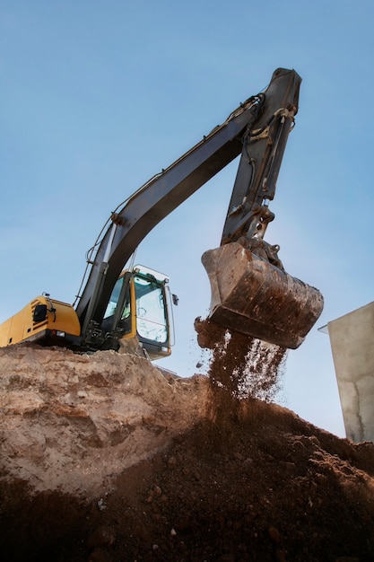 Heavy excavator for digging on day light outdoors