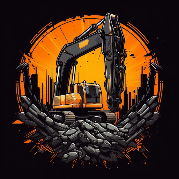 Photo heavy excavator ilustator logo design