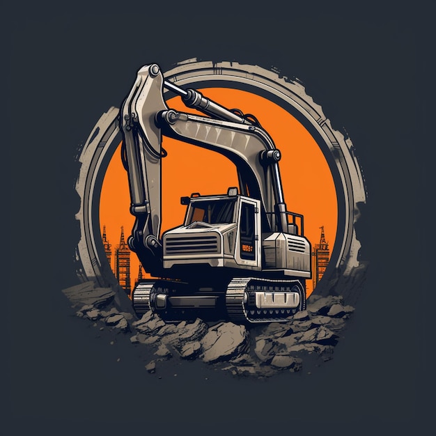 Foto disegno del logo dell'illustratore di escavatori pesanti