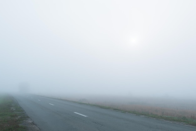 Фото Сильный туман над сельской дорогой