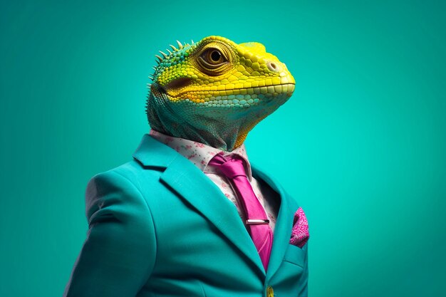 Heavy fun lizard anthropomorphic bright colors generative ai