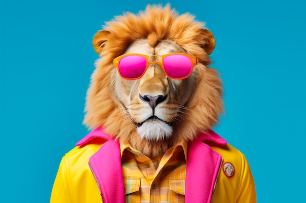 Heavy funny lion anthropomorphic bright colors generative ai