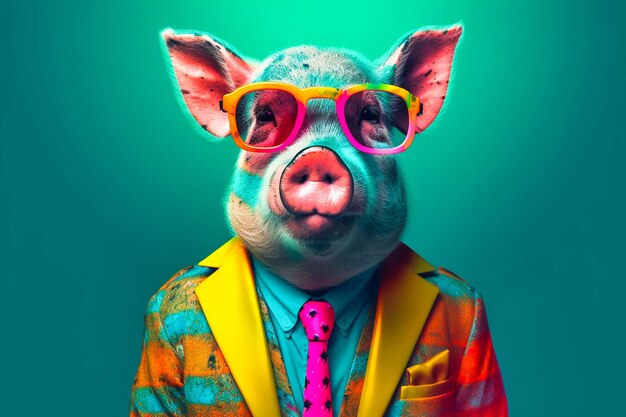 Heavy funny pig anthropomorphic bright colors generative ai