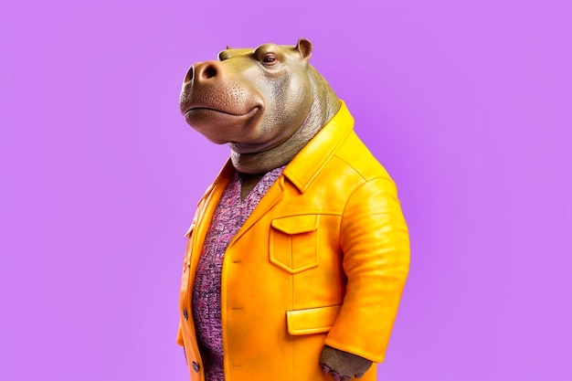 Heavy hippo anthropomorphic bright colors trendy generative ai