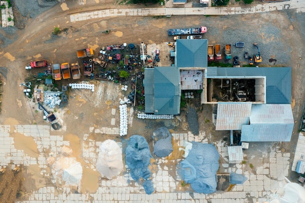 Photo heavy industrial machinery parking industrial area top view